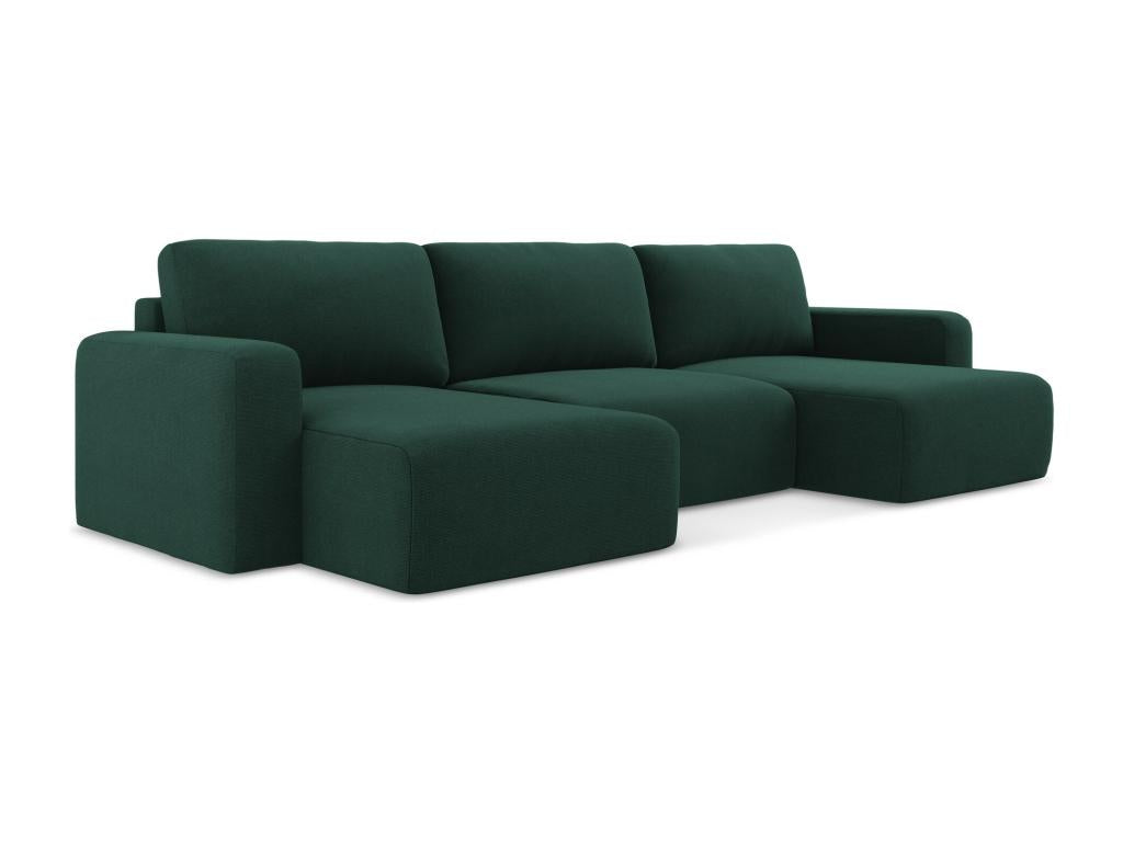 Panoramic convertible sofa in Strukturstoff - bottle green - Domopure MNHZ33809