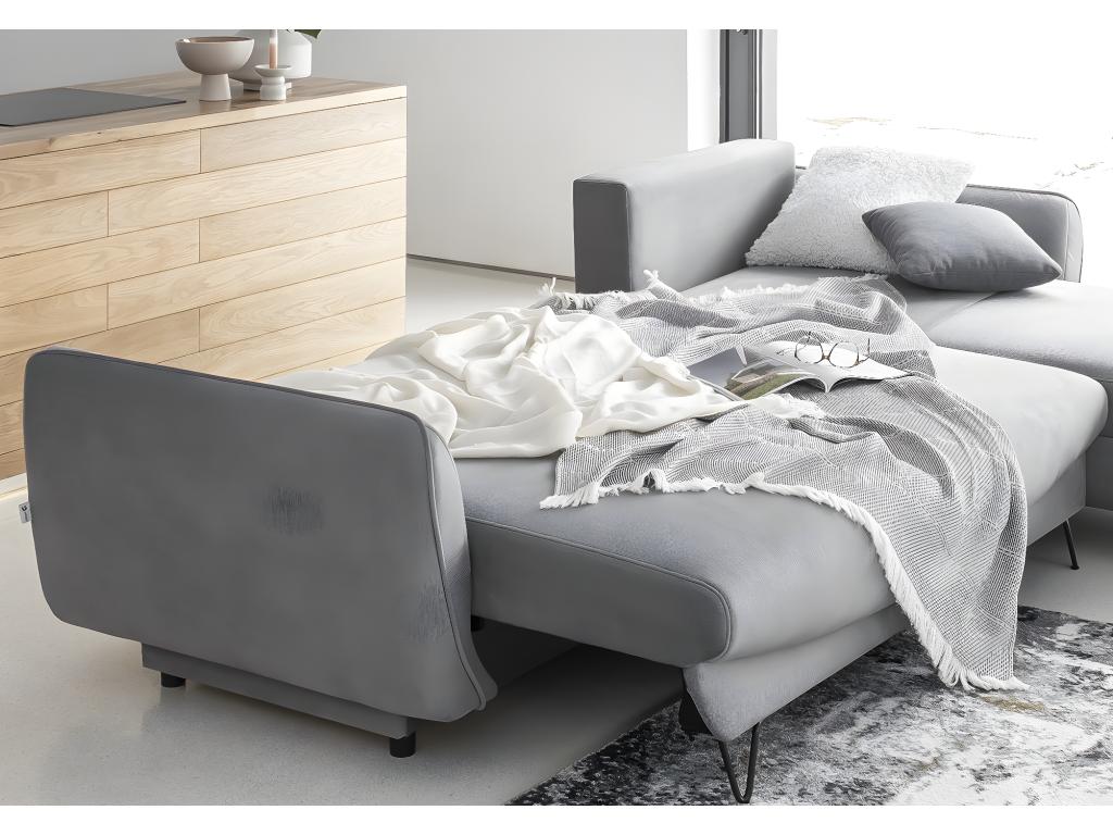 Domopure 276cm Right-Hand Corner Sofa Bed in Light Apricot Soft Fabric HVSO73586