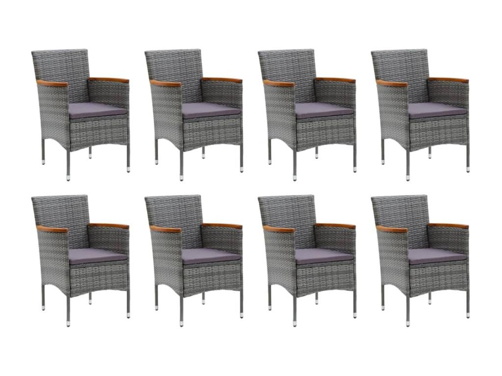 9-piece garden dining set and cushions, grey wicker resin, YEKB59798