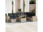 9-piece garden furniture set with light grey cushions, woven resin JBNH87497