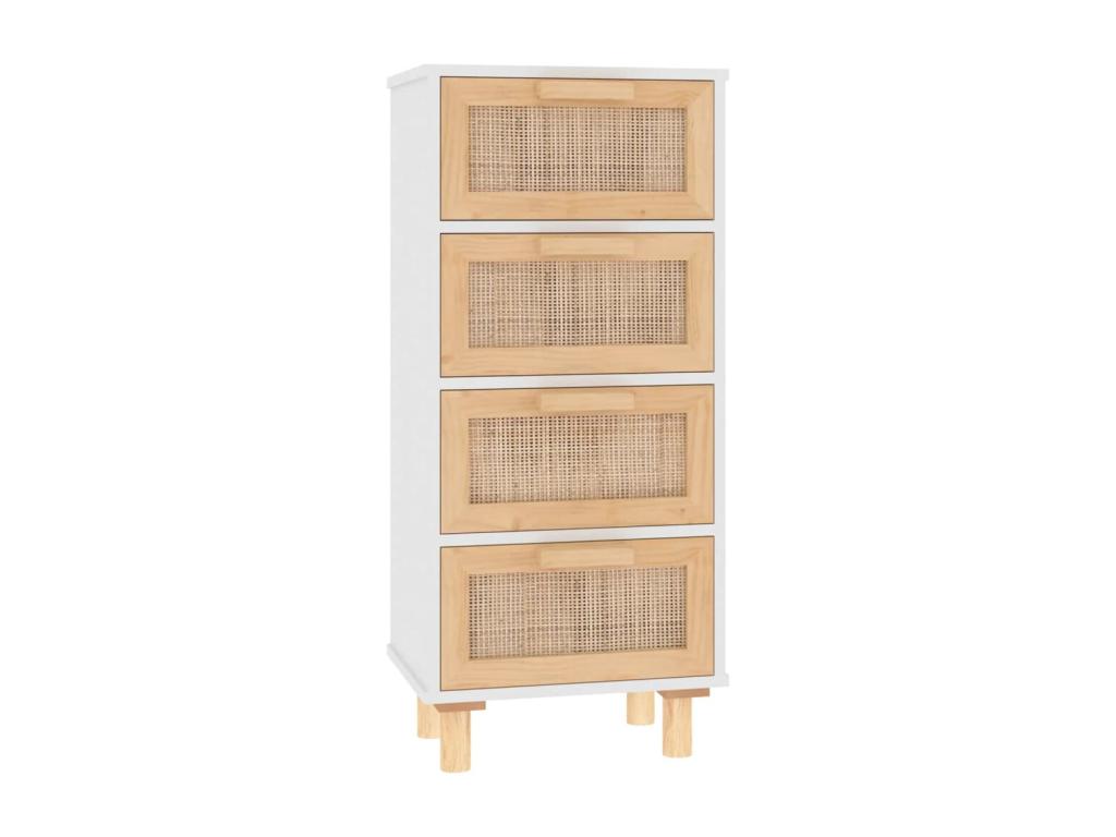 White sideboard 40x30x90 cm Solid pine wood and natural rattan JOUF66045