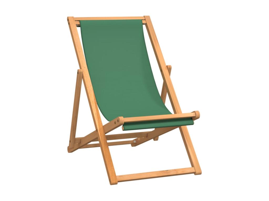 Folding beach chair, solid teak wood, green, NNTU27376