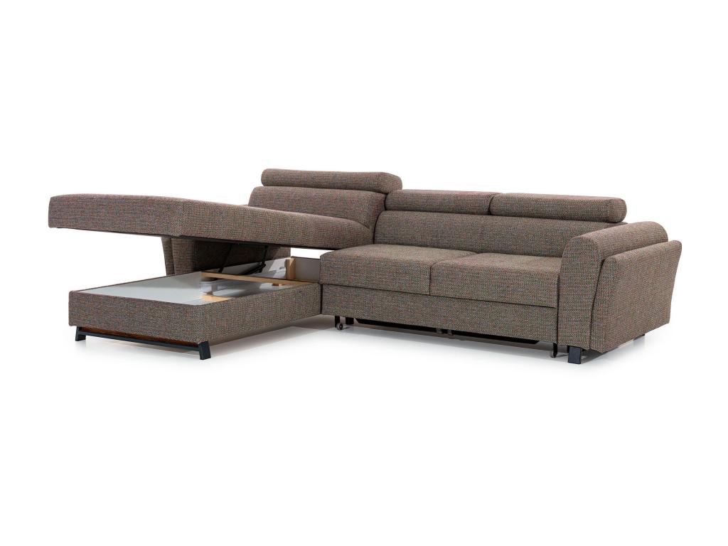 Domopure 300cm KHKG44444 Left-hand corner convertible sofa in light white faux leather with adjustable headrests