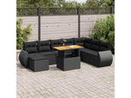 9-piece garden furniture set with cushions, black woven resin QMEL91413