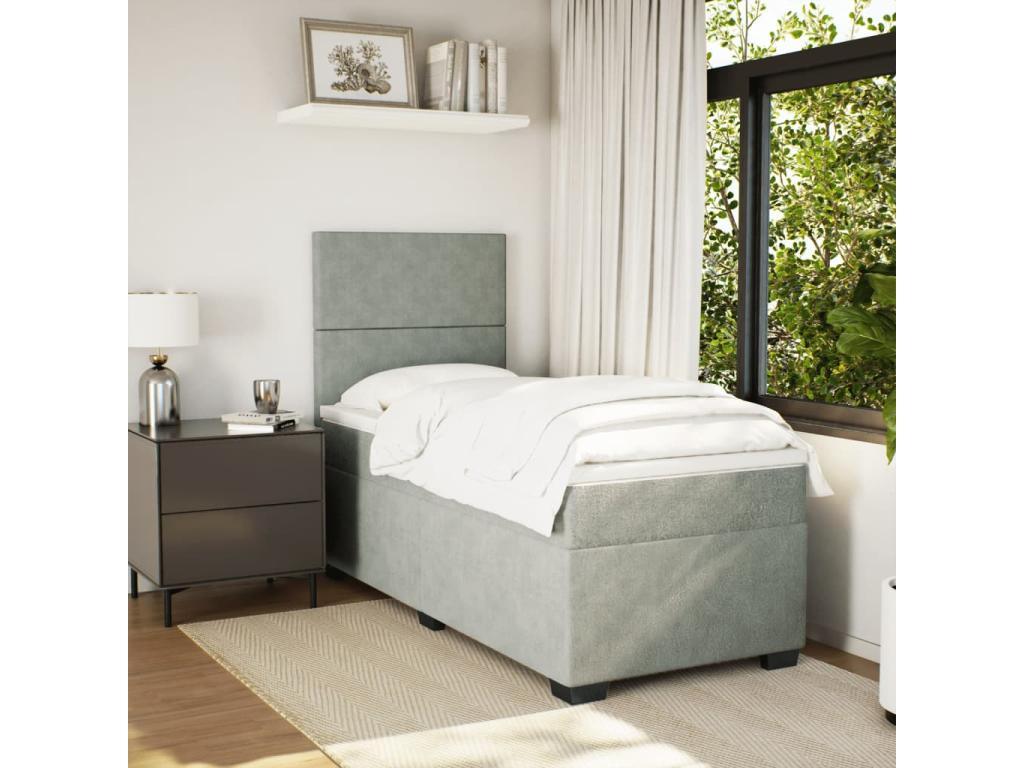 Domopure bed base and mattress, light grey, 90x200 cm, velvet, EUMD44164