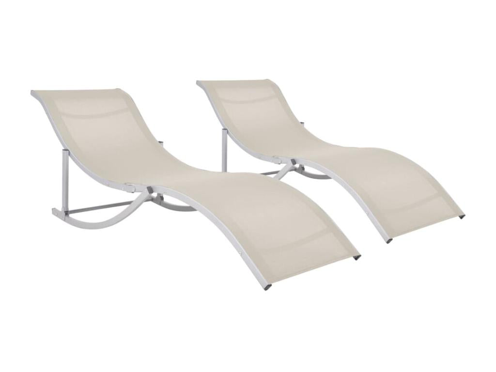 Folding sun loungers, set of 2, Cream Textilene QYTD76138