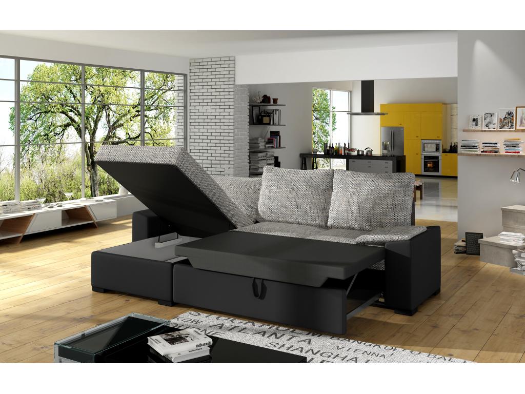 Domopure 245cm XRUR32349 Convertible and Reversible Corner Sofa in Beige Faux Leather and Light Beige Mottled Fabric