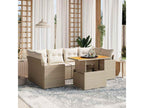 7-piece garden furniture set with cushions, beige woven resin UHLP11604