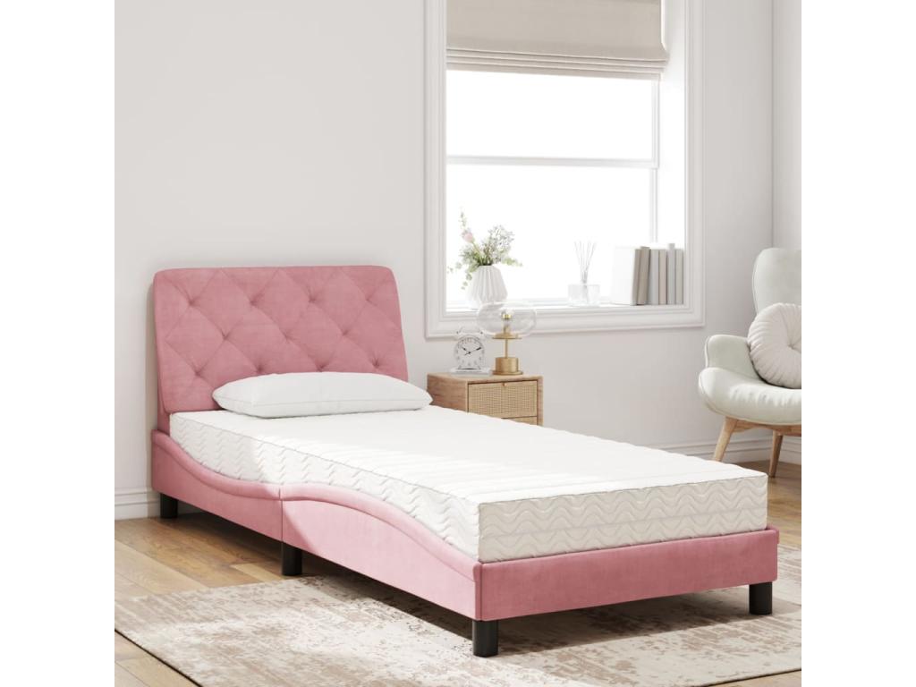 Bed with pink mattress 90x200 cm velvet ARFJ73960