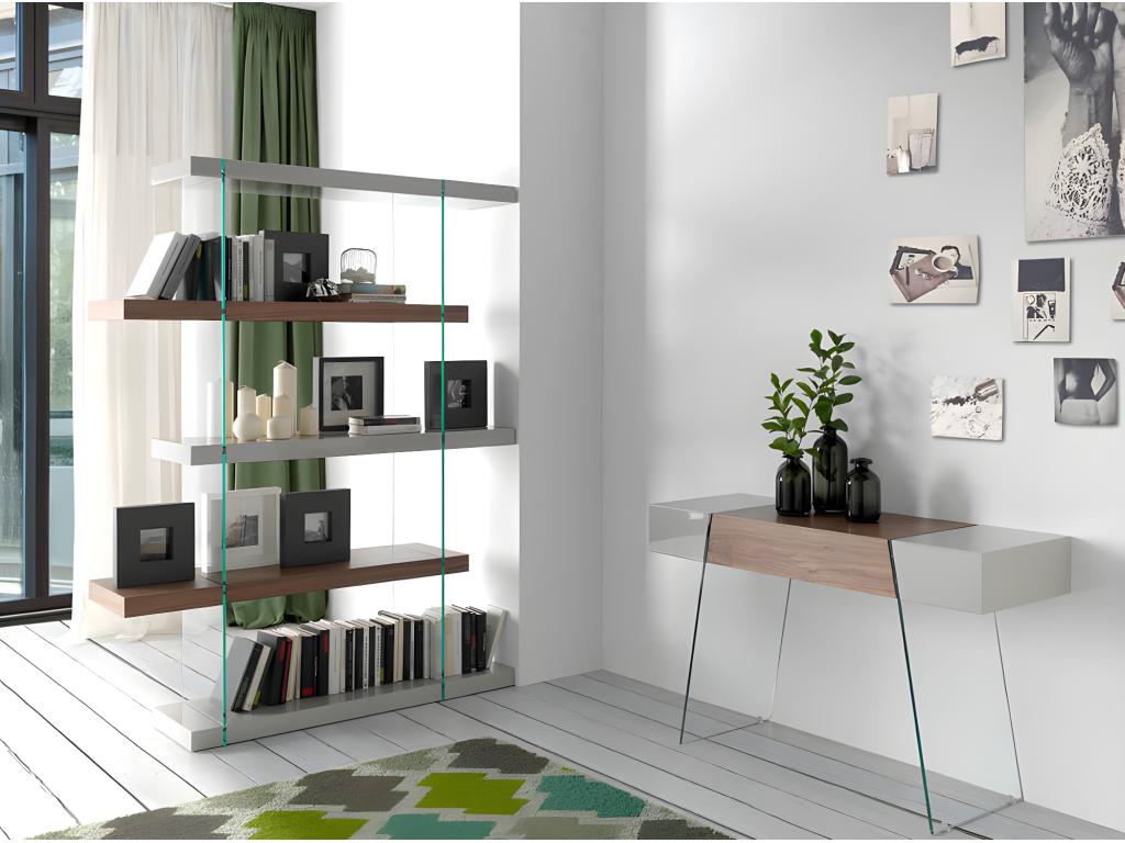 Modern shelf in walnut and lacquered wood, Roma-Cement Color OYDR47098
