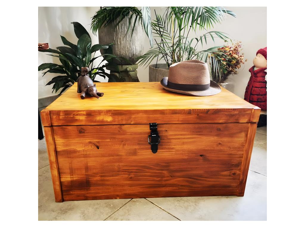 Handmade teak-stained pine wood chest USAO58792