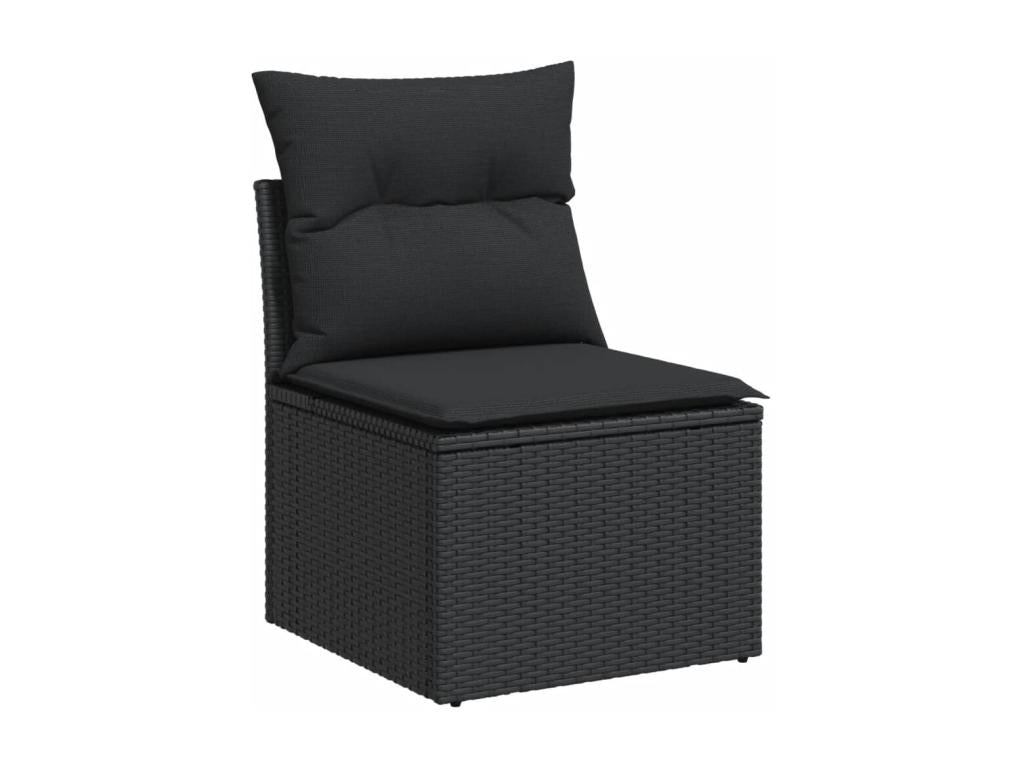 5-piece garden furniture set with cushions, black woven resin ADWJ92519