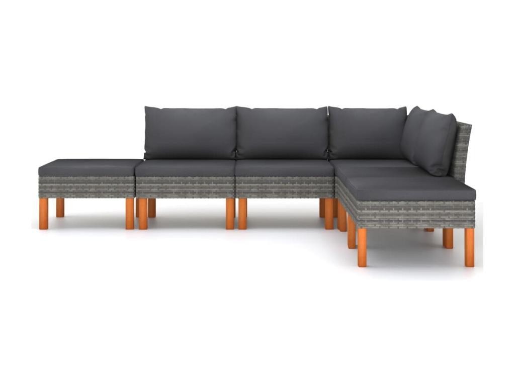 6-piece garden furniture set with cushions, Grey woven resin MIEM08044