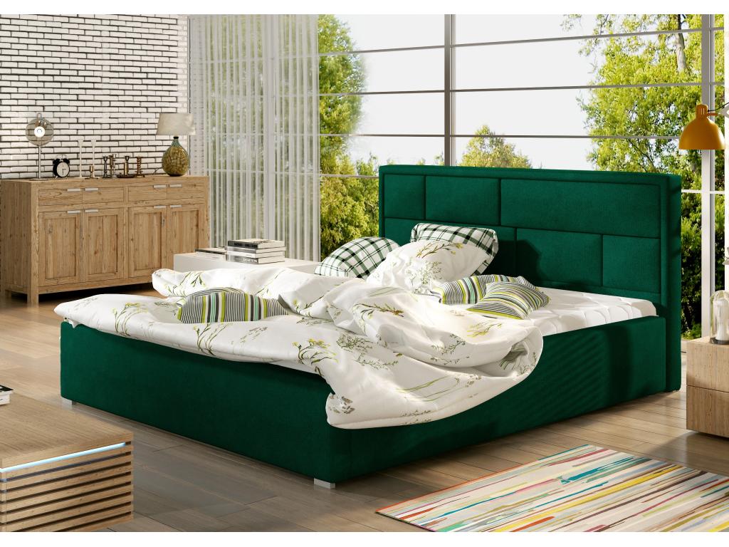 Domopure bed with storage, green velvet upholstered headboard - 4 sizes - 160x200 DJDQ82390