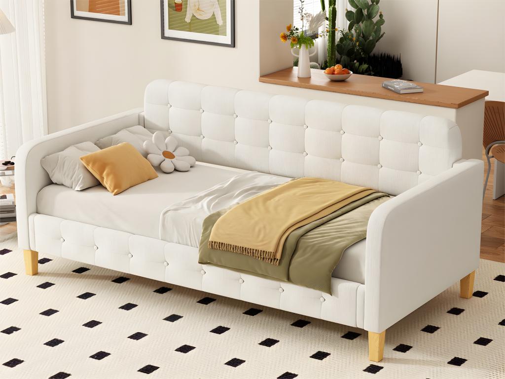 Upholstered daybed 90x200 cm - linen fabric - Beige OQGK25772
