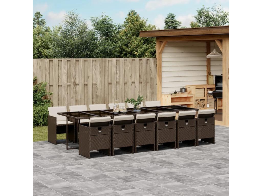 13-piece brown rattan garden dining set with cushions CUXF23300