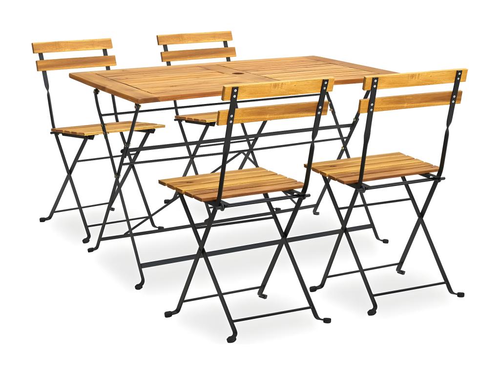 5-Piece Folding Outdoor Dining Set, Solid Domopure Wood, LSOP83604