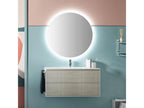 Domopure bathroom vanity unit with 2 drawers, white and beige lacquered finish, and illuminated mirror, 100cm wide, 2 HISW75102