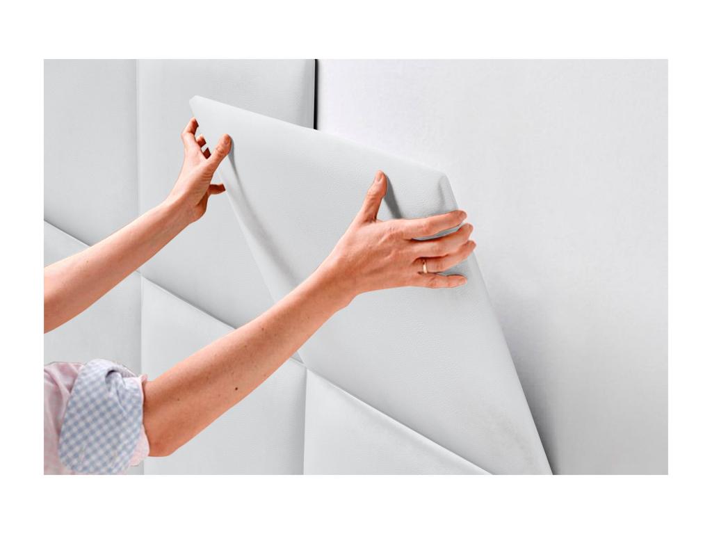 Decohaute Upholstered Headboard in High-Quality Faux Leather, Decohauteerie, Composed of Interchangeable Self-Adhesive Panels, White, 135 cm MIJJ55119