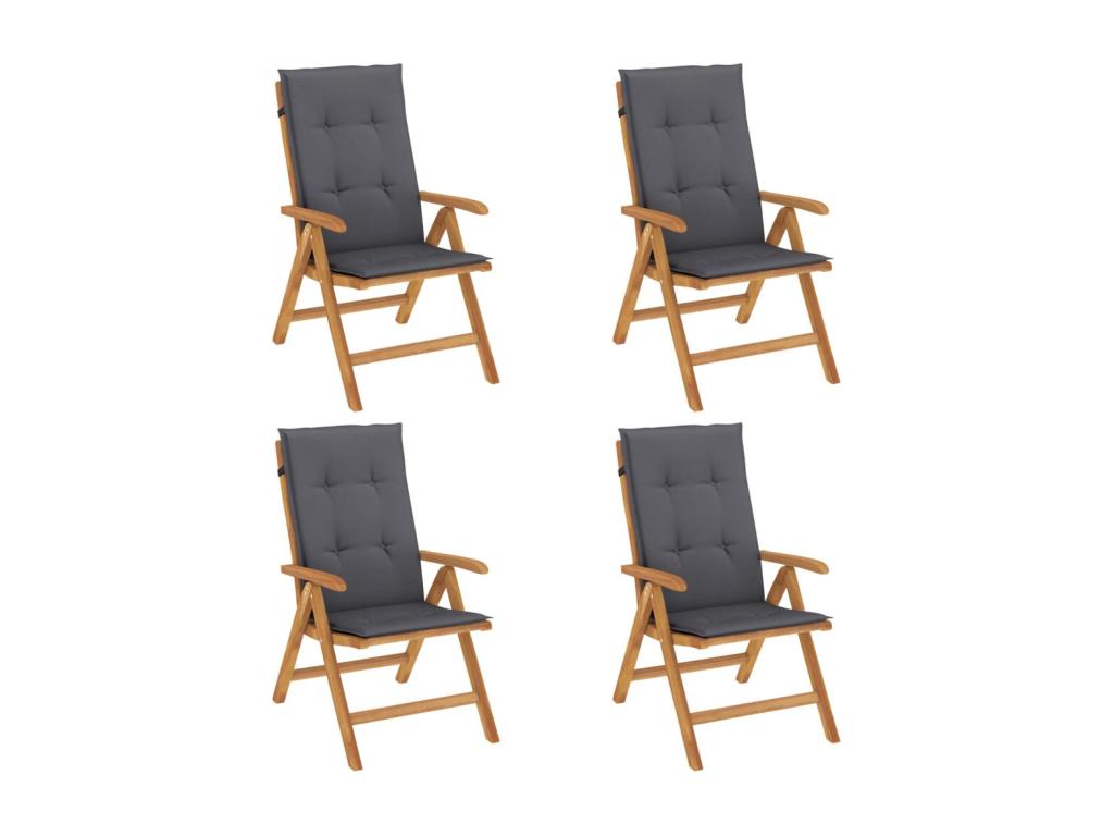Set of 4 reclining garden chairs and cushions, teak wood WERH92299