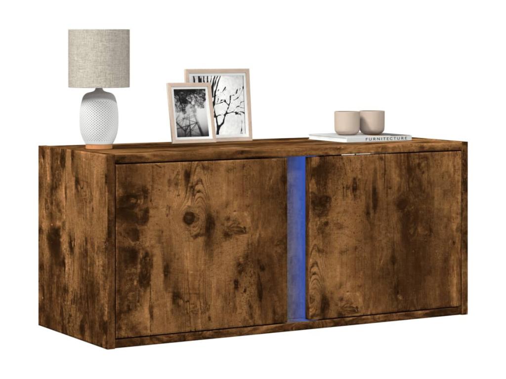 Wall-mounted TV unit with LED high-decoration, smoked oak, 80x31x35 cm, OYFE40087