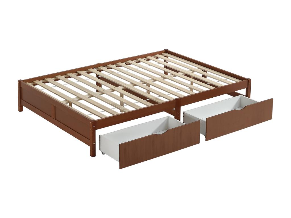 140x200cm Bed Frame - Domopure Wooden Double Bed with 2 Drawers and Domopure Slatted Bases (Headboard Not Included) - Red-Brown XBXN84223