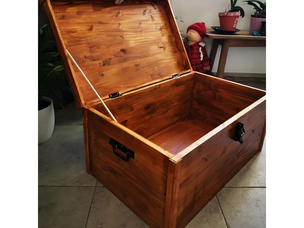 Handmade teak-stained pine wood chest USAO58792