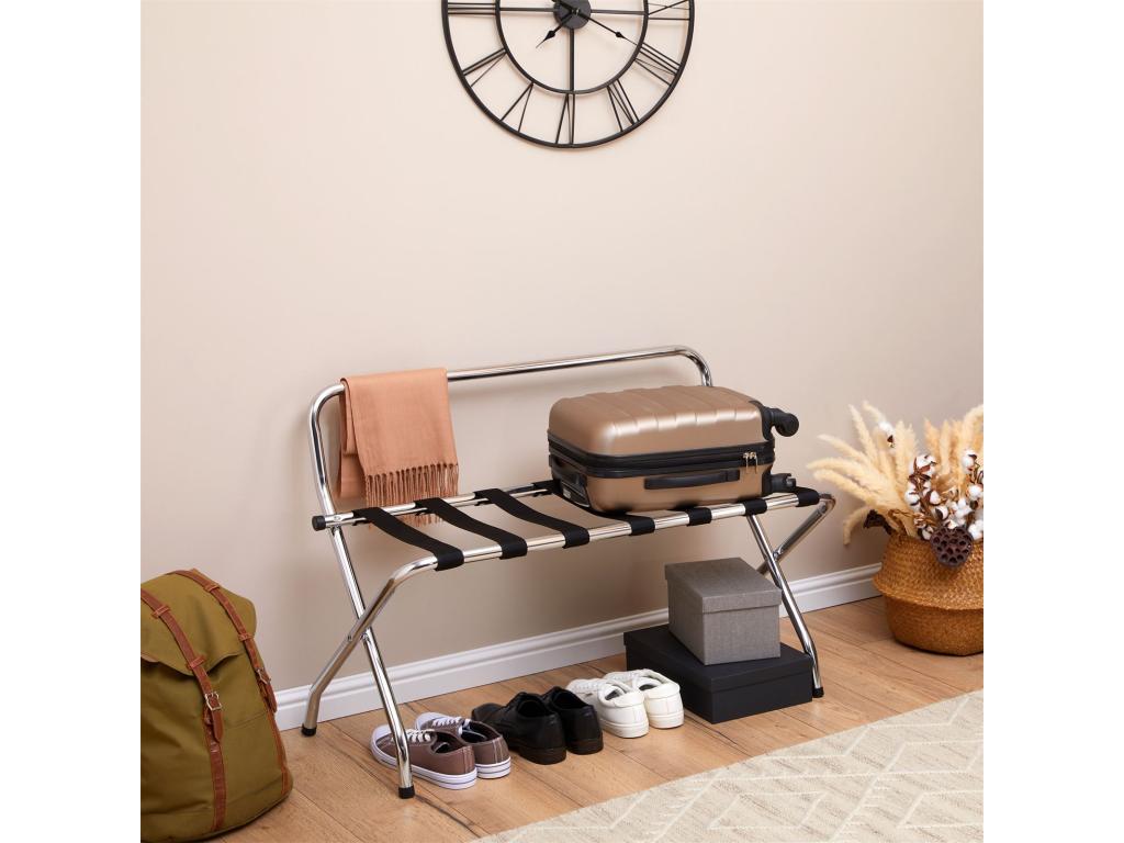 Chrome-plated metal suitcase rack, luggage support, hotel room accessory for travel bags and suitcases CMZU65385