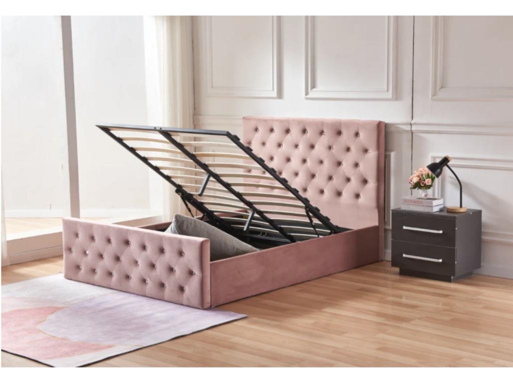 Chicyla Velvet Upholstered Storage Bed - Beige - 140x190 PWFA44540