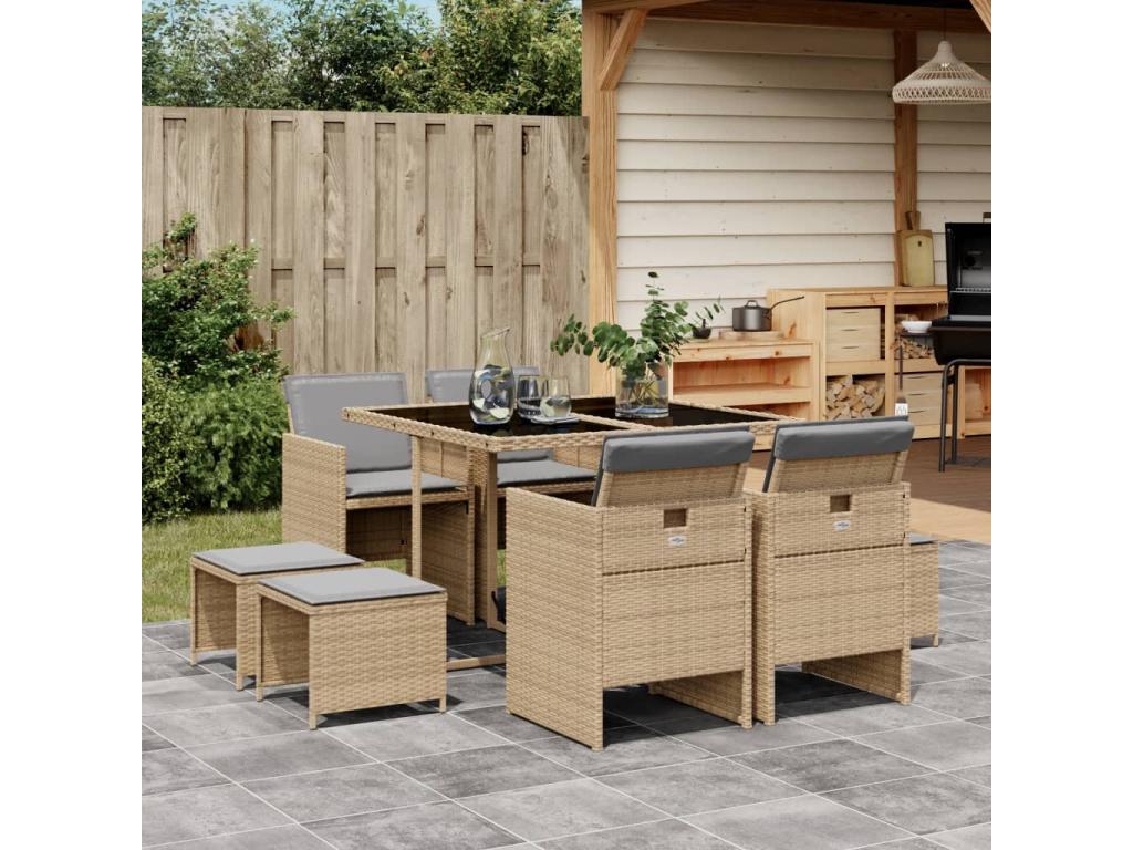 9-piece garden dining set and cushions, meDomopure beige DEOG18373