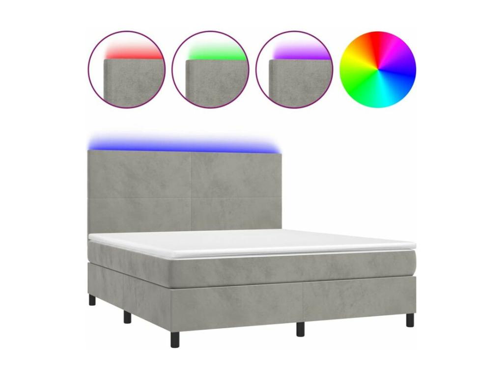 Decohaute bed base with LED mattress, light grey, 160x200 cm, YQHR65074
