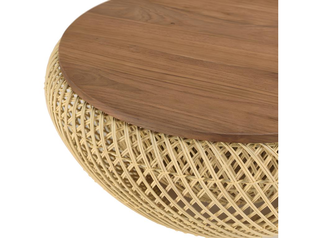 Decohaute - Round coffee table 65x65cm in beige rattan with removable top ETQH06782