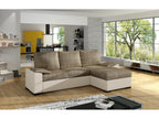 Domopure 245cm XRUR32349 Convertible and Reversible Corner Sofa in Beige Faux Leather and Light Beige Mottled Fabric