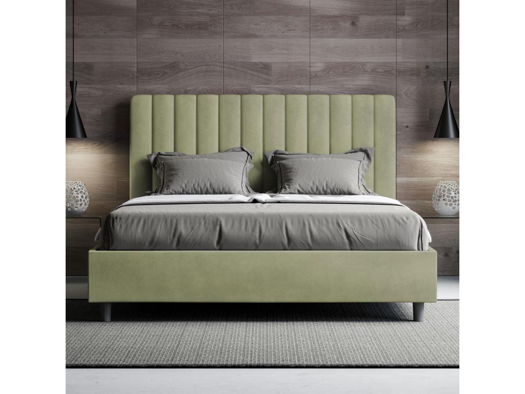 Bed with upholstered slatted base 160x200 microfiber green Decohaute DPTP40773