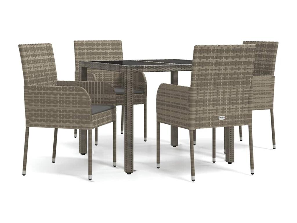 5-piece garden dining set with grey resin wicker cushions PIBR82383