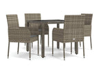 5-piece garden dining set with grey resin wicker cushions PIBR82383