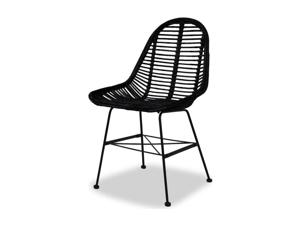 Dining chairs, set of 4, black natural rattan HPVG68903
