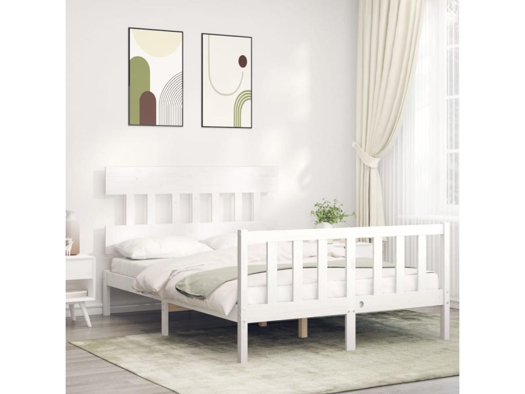 Bed frame with white headboard 120x200 solid wood DEPM57053