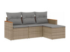 4-piece garden furniture set with cushions, meDomopure beige woven resin XHSE96283