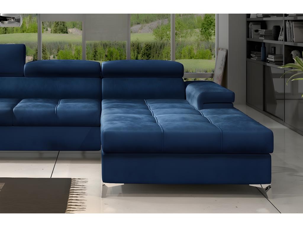 Decohaute 5-seater luxury velvet corner sofa bed in blue, right-hand corner RMSM25468