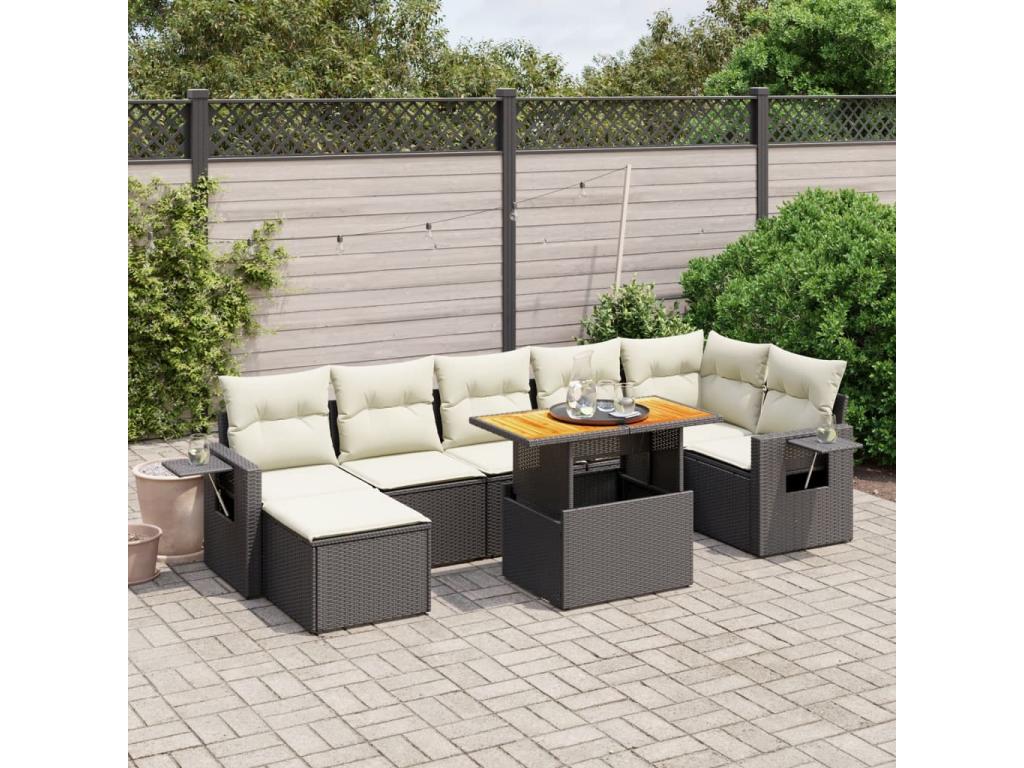 8-piece garden furniture set with cushions, black woven resin UWES55457