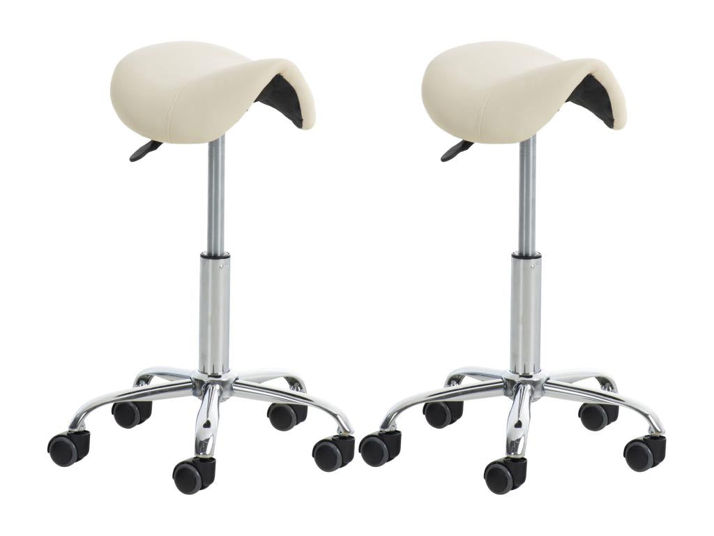 Set of 2 Office Stools - Faux Leather - Cream - Domopure DHJQ98652
