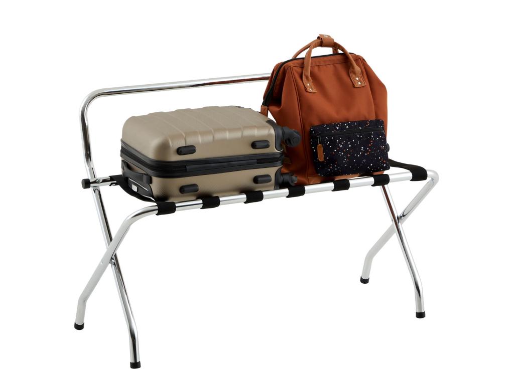Chrome-plated metal suitcase rack, luggage support, hotel room accessory for travel bags and suitcases CMZU65385