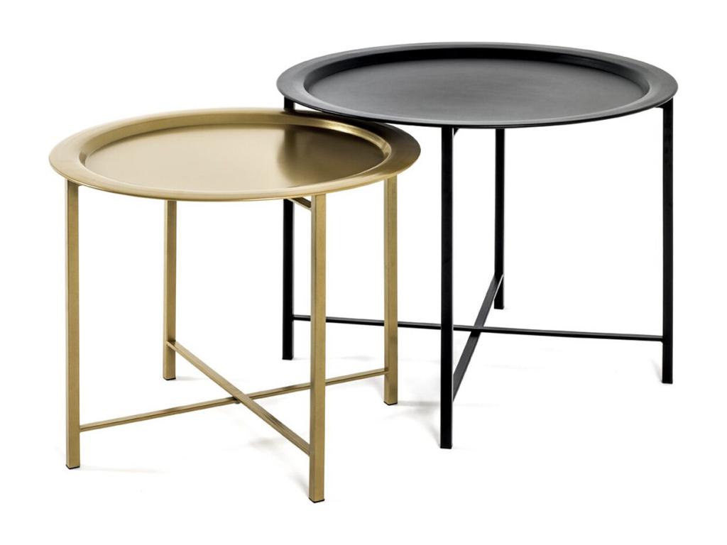 Set of 2 coffee tables/living room tables in black and gold metal EJHL33012