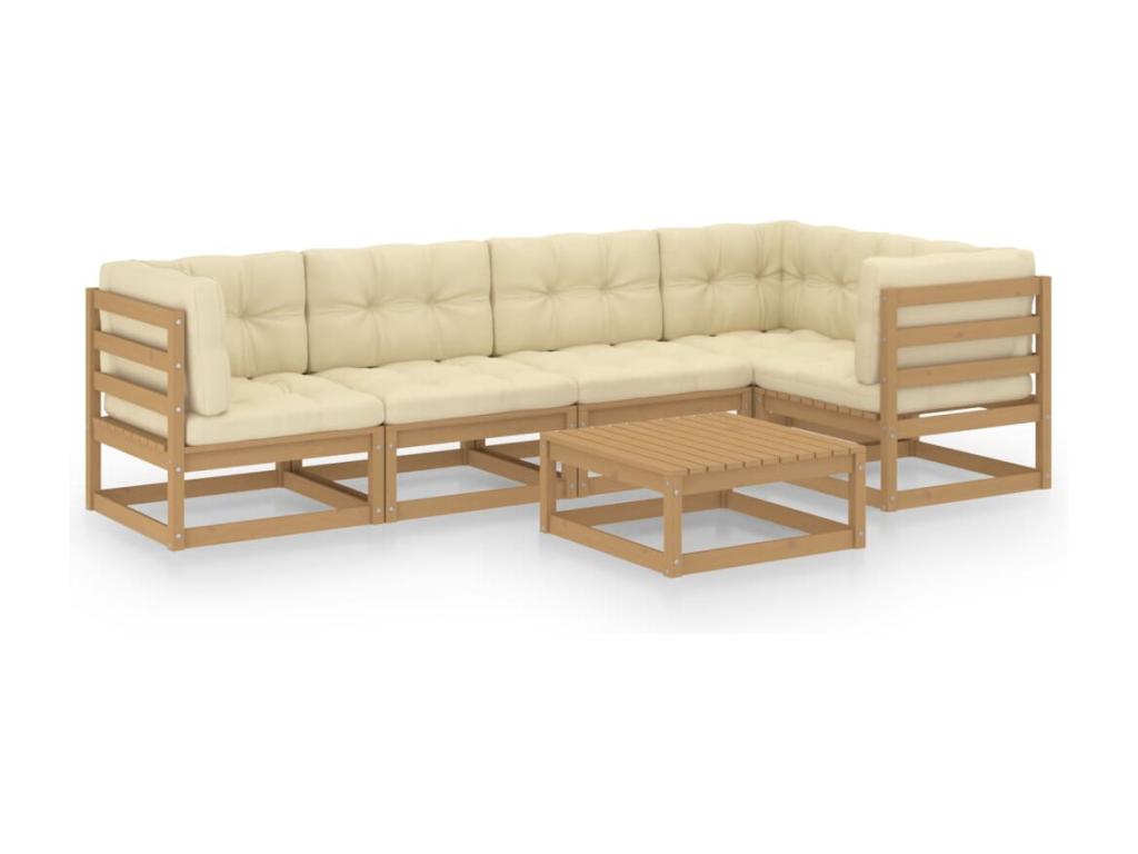 6-piece garden furniture set with cushions, solid pine wood YILG40675