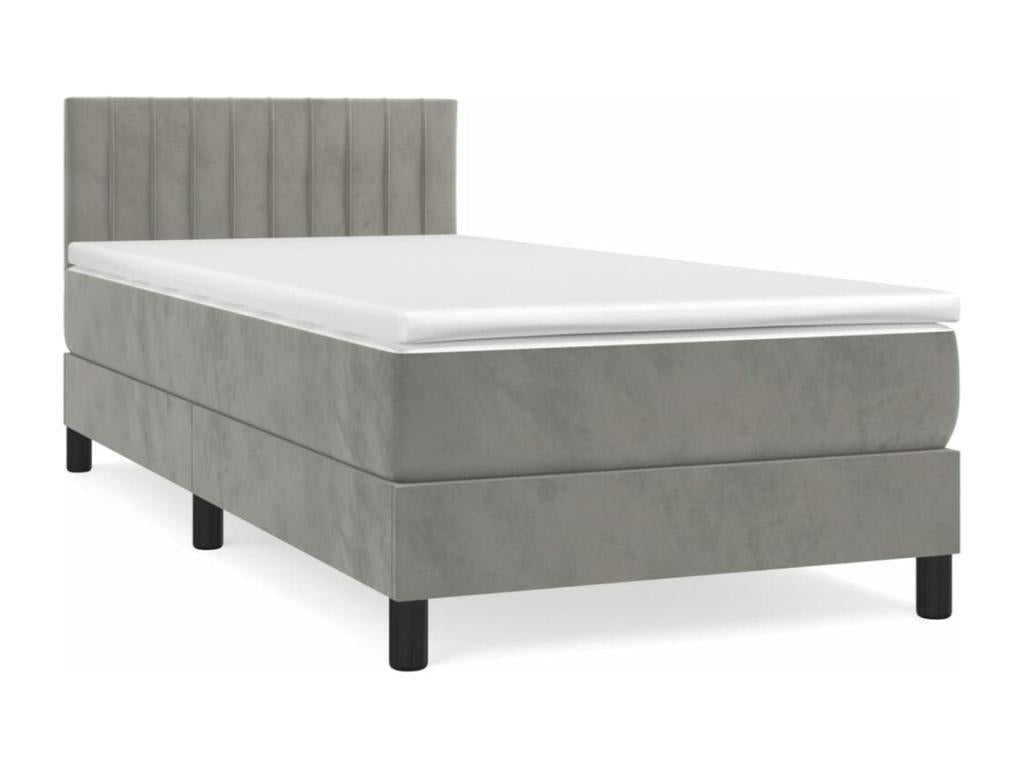 Upholstered bed base and mattress, light grey, 80x200 cm, velvet, CHKA22167