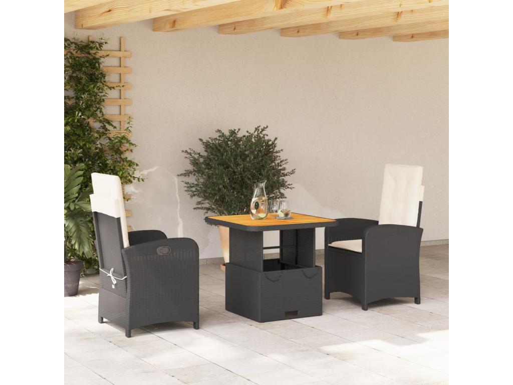 3-Piece Garden Dining Set with Cushions, Black VSAN61603