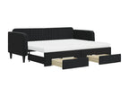 Daybed with pull-out bed and drawers, black, 80x200 cm, velvet, NONX26767