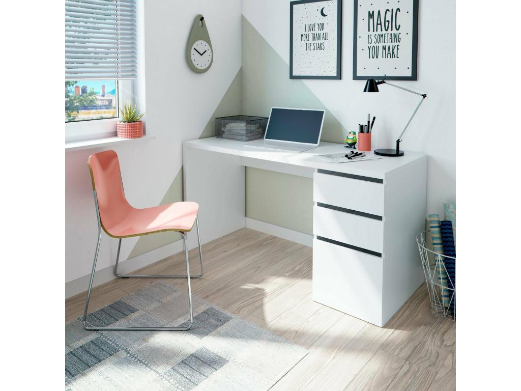 Domopure Reversible Desk with 3 Drawers, Multi-Position Space-Saving Office Table, 138x60x74 cm, White, RNJP66420