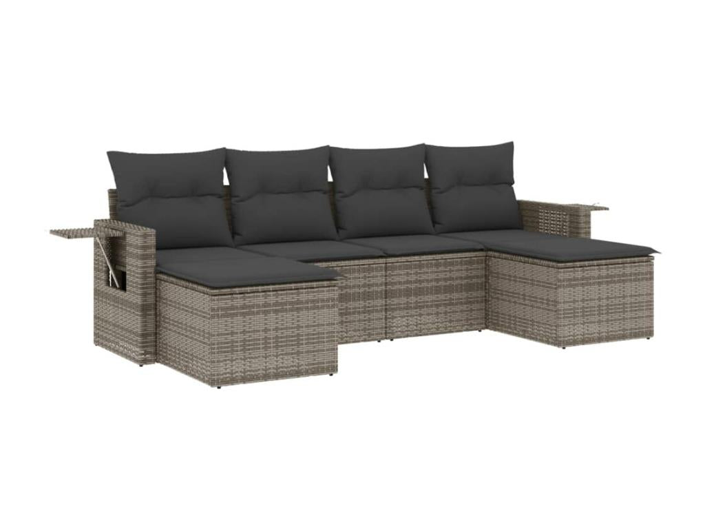 6-piece garden furniture set with grey resin wicker cushions YJVM05855